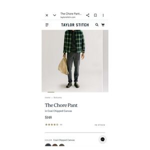 Taylor Stitch  Chore Pants Mens 34 Dbl Knee duck Canvas workwear stylish hip